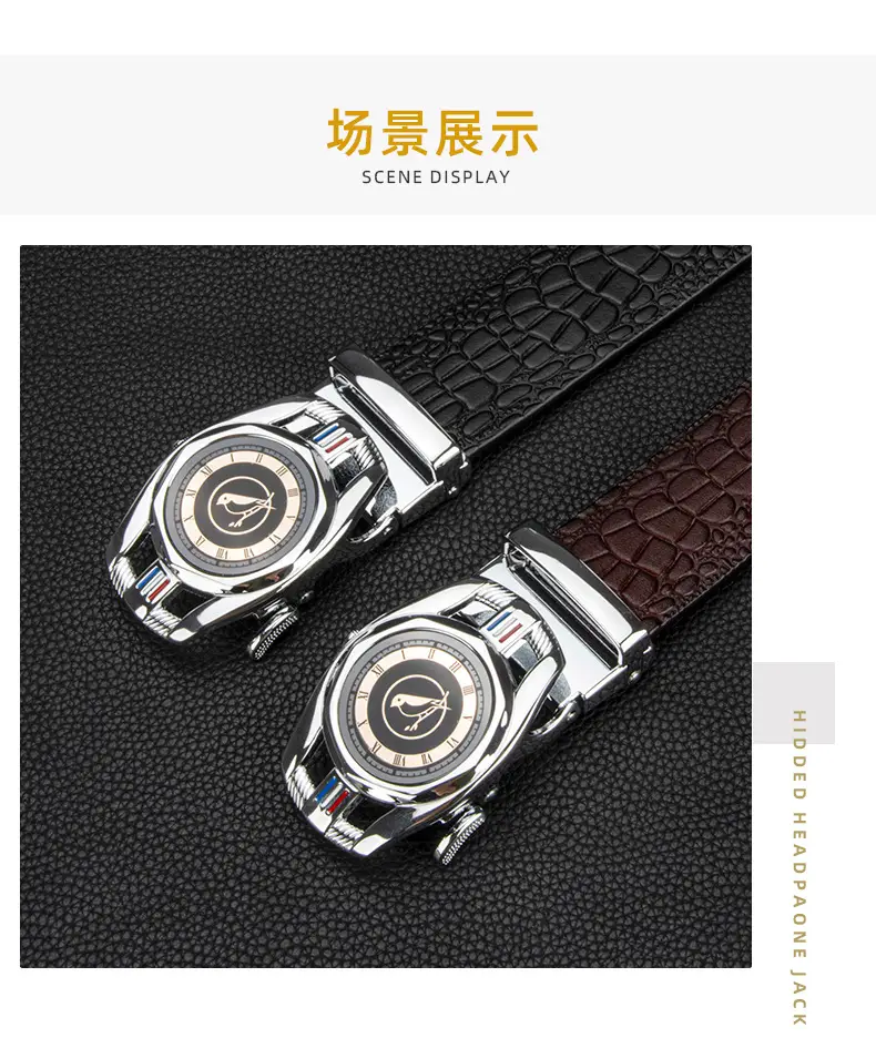 New Men's Automatic Buckle Leather Belt Brown Croc — feature 12