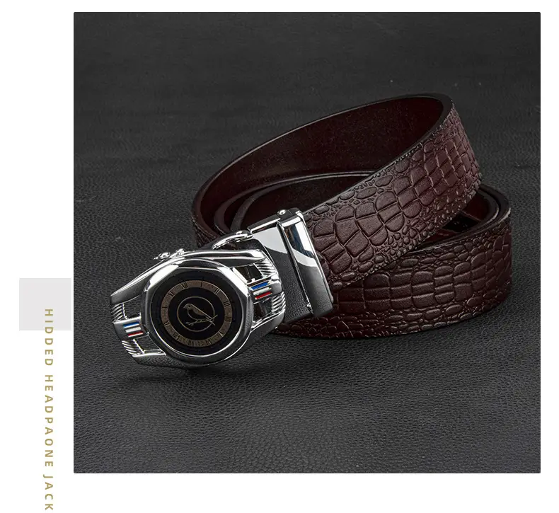 New Men's Automatic Buckle Leather Belt Brown Croc — feature 13