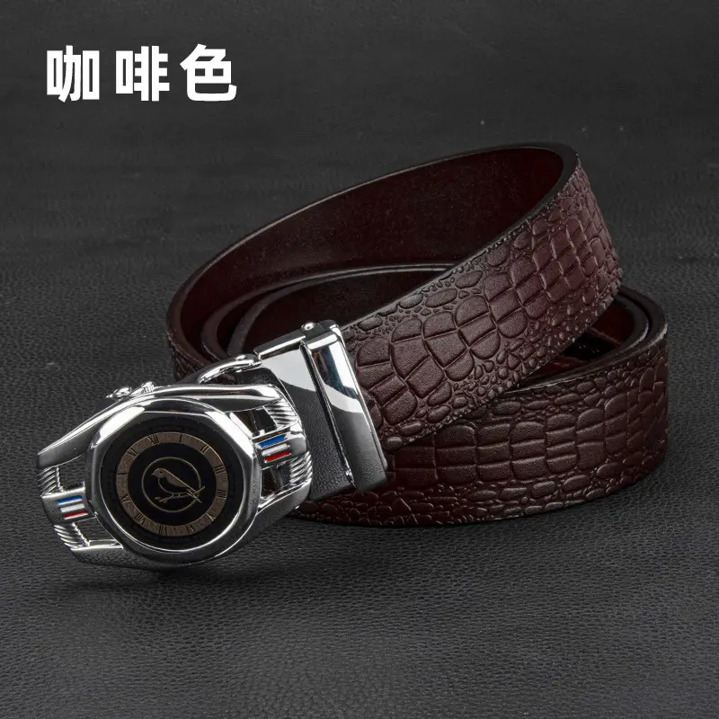 New Men's Automatic Buckle Leather Belt Brown Croc - Image 2