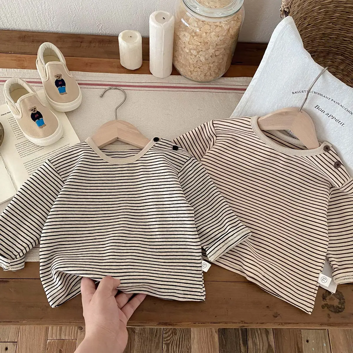 Korean Striped Long Sleeve Tops for Boys Girls — feature 2