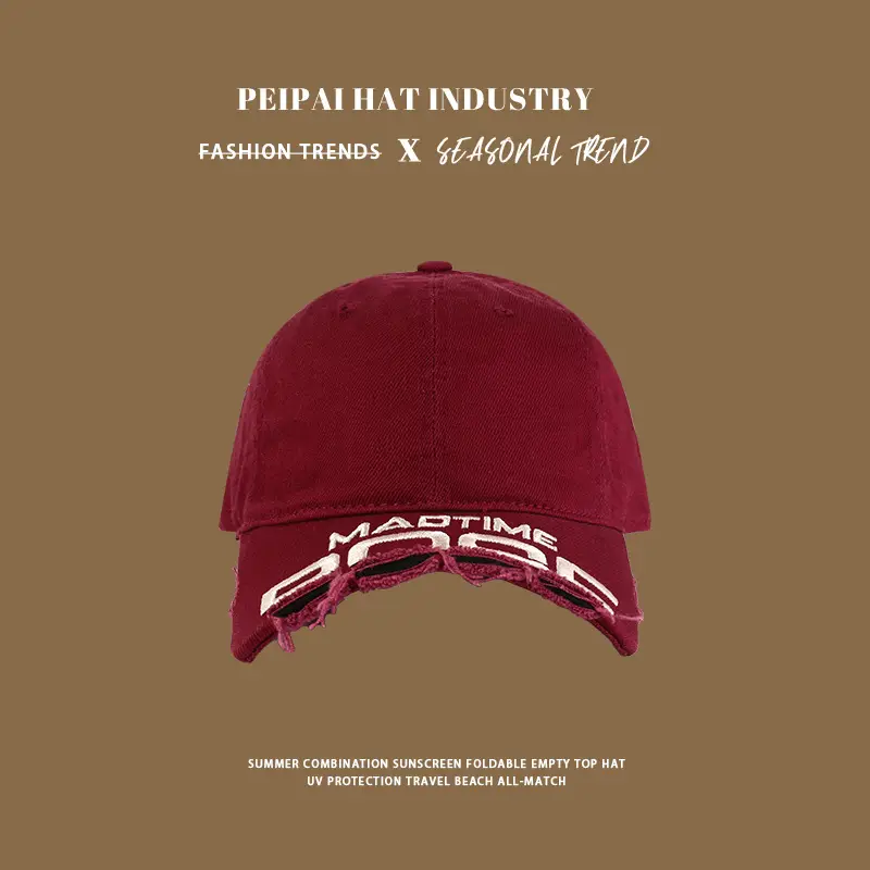 Maroon Embroidered Baseball Cap Women Korean Style All Match - Image 12