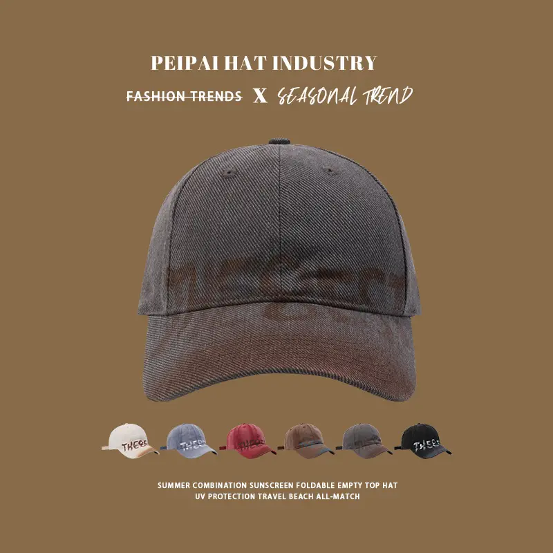 Peppy Hat Men Retro Washed Wide Brim Cap — feature 1