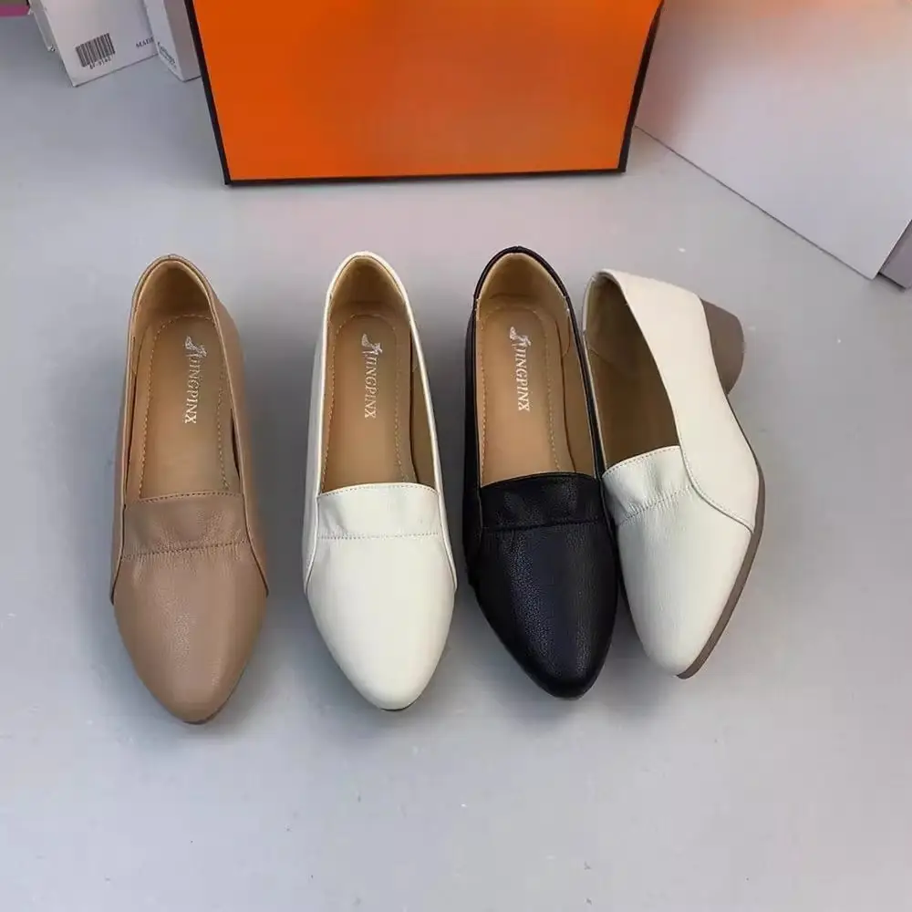 Factory Direct Sales 2025 Flats Autum Low-Heeled Soft Leather Casual Evening Breeze Gentle Fashion Casual Shoes Soft Sole Soft Surface — feature 2