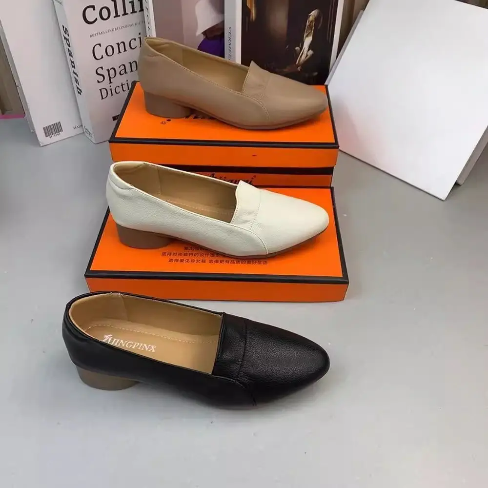 Factory Direct Sales 2025 Flats Autum Low-Heeled Soft Leather Casual Evening Breeze Gentle Fashion Casual Shoes Soft Sole Soft Surface — feature 3