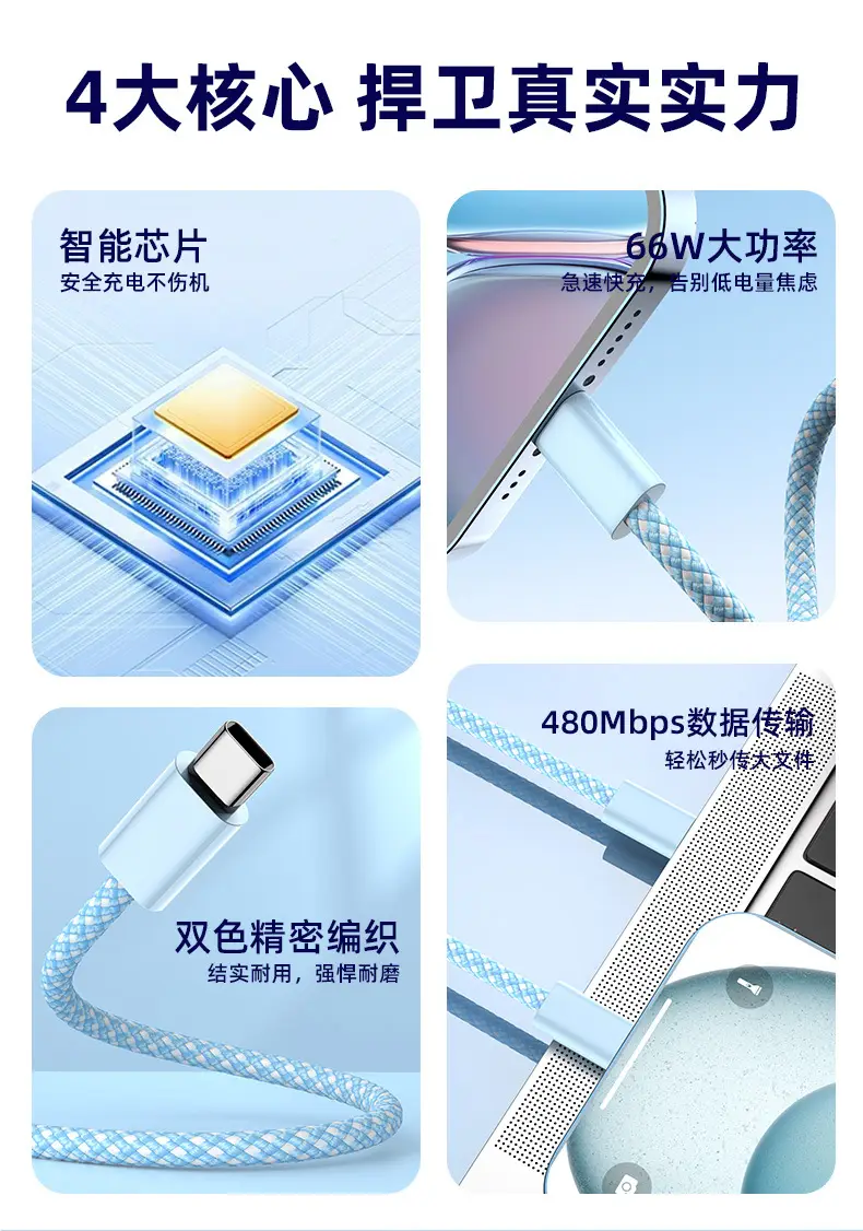 type-c to typec60W data cable for Apple 15 16 Samsung Huawei fast charging cable wholesale — feature 2