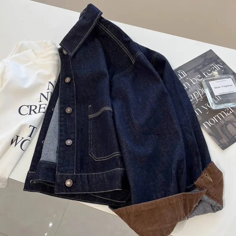 Women Denim Jacket Dark Blue 2024 Autumn Loose Fit — feature 4