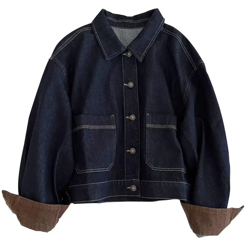 Women Denim Jacket Dark Blue 2024 Autumn Loose Fit — feature 7