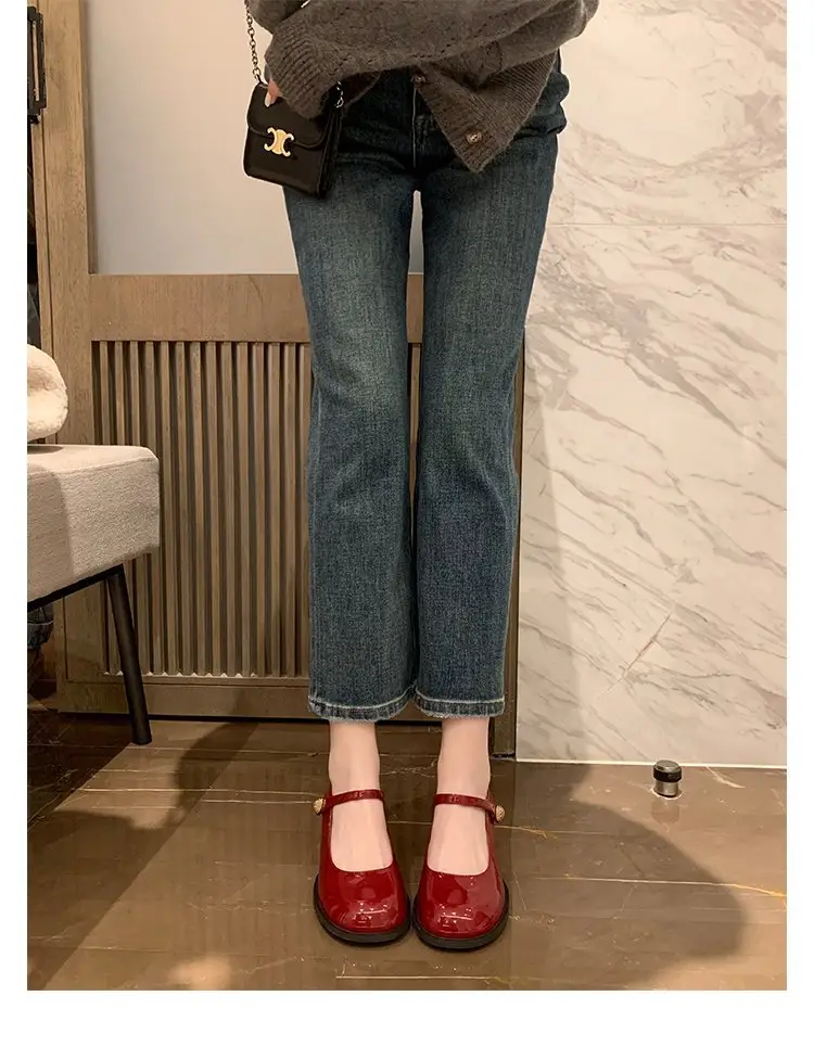 French Style One-word Buckle Belt Mary Jane Shoes for Outer Wear Thick Heel Round Toe All-match 2024 Autumn Explosions High Heel Small Leather Shoes for Women — feature 13