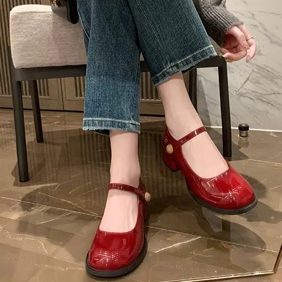French Style One-word Buckle Belt Mary Jane Shoes for Outer Wear Thick Heel Round Toe All-match 2024 Autumn Explosions High Heel Small Leather Shoes for Women — feature 14