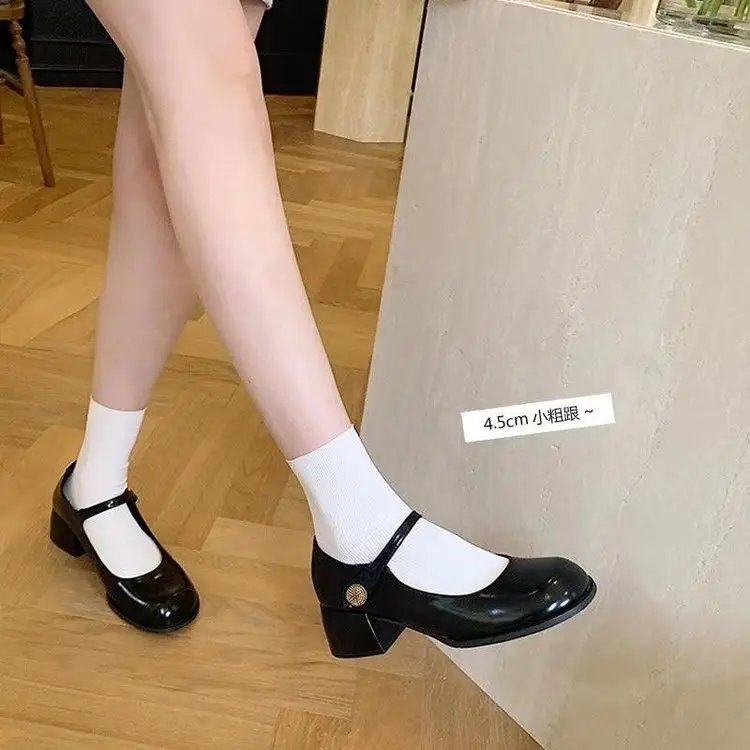 French Style One-word Buckle Belt Mary Jane Shoes for Outer Wear Thick Heel Round Toe All-match 2024 Autumn Explosions High Heel Small Leather Shoes for Women — feature 16