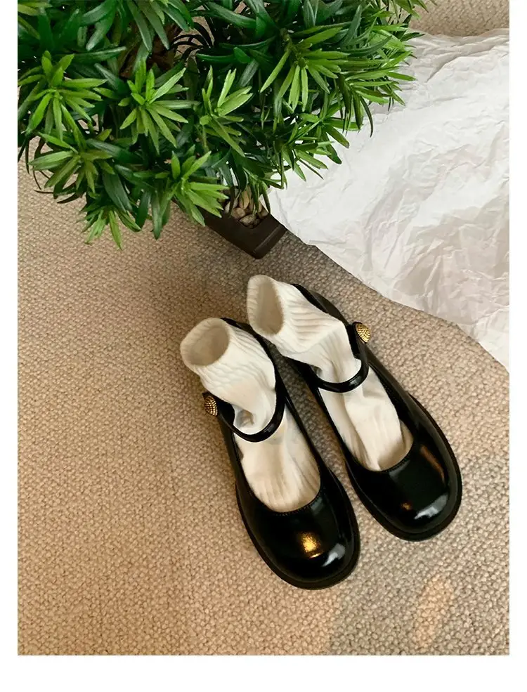 French Style One-word Buckle Belt Mary Jane Shoes for Outer Wear Thick Heel Round Toe All-match 2024 Autumn Explosions High Heel Small Leather Shoes for Women — feature 4