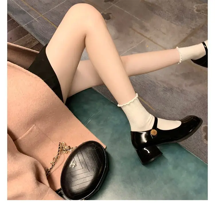 French Style One-word Buckle Belt Mary Jane Shoes for Outer Wear Thick Heel Round Toe All-match 2024 Autumn Explosions High Heel Small Leather Shoes for Women — feature 5