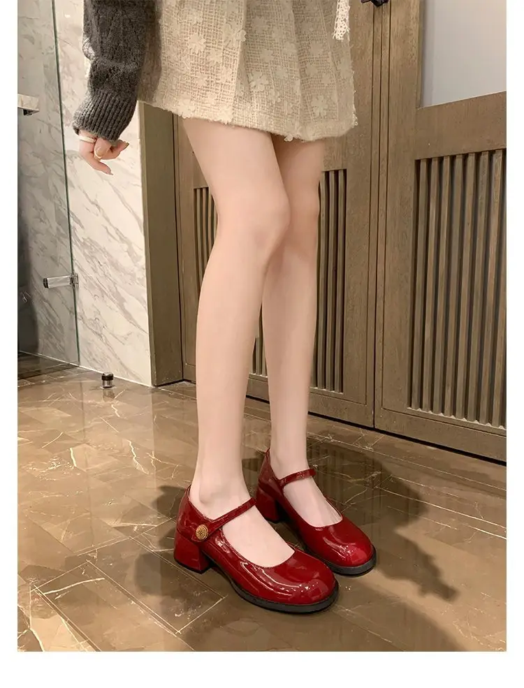 French Style One-word Buckle Belt Mary Jane Shoes for Outer Wear Thick Heel Round Toe All-match 2024 Autumn Explosions High Heel Small Leather Shoes for Women — feature 8