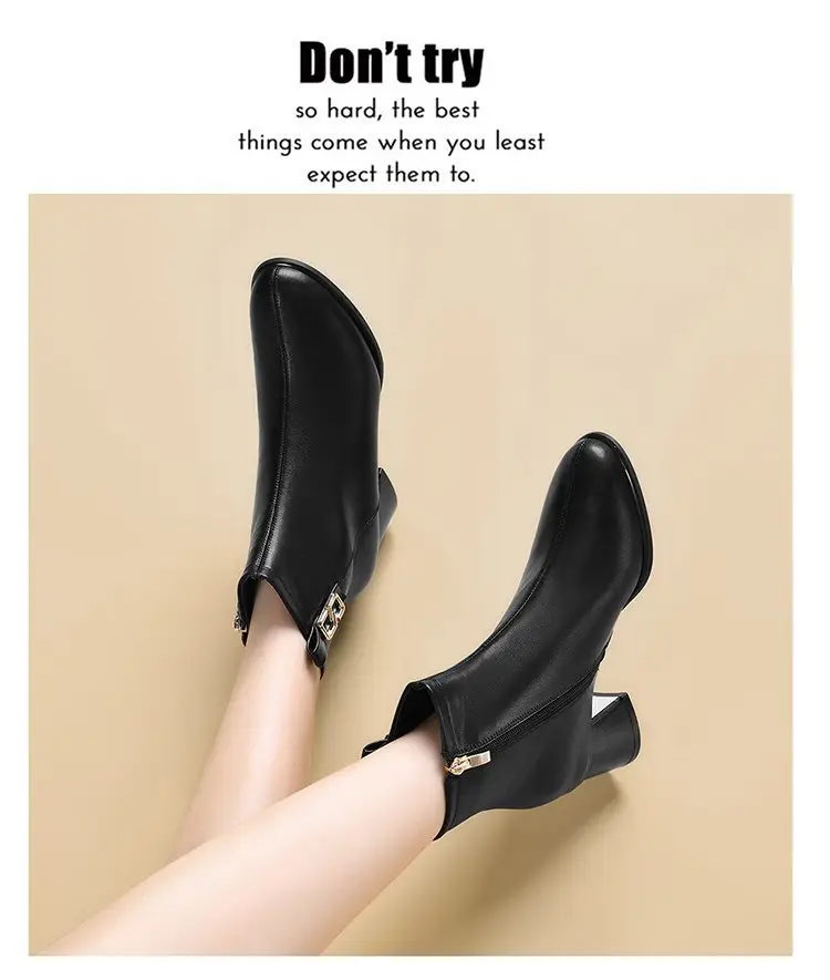 Women's White Leather Ankle Boots with High Heel Zipper Closure — feature 5