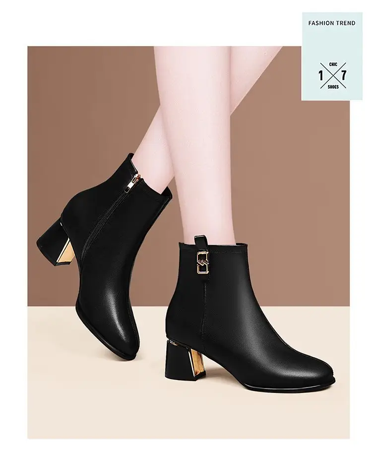 Women's White Leather Ankle Boots with High Heel Zipper Closure — feature 6