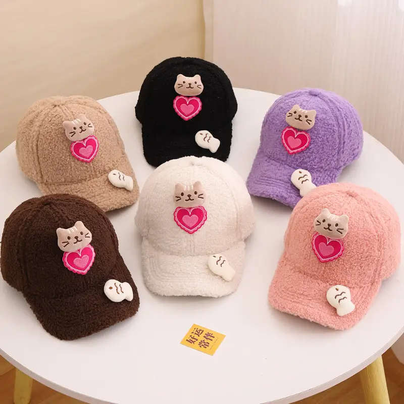 Children's Warm Cat Heart Cap Black Pink