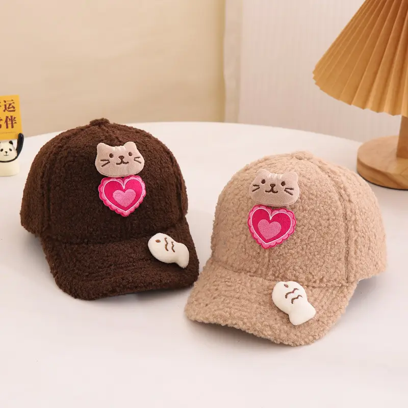 Children's Warm Cat Heart Cap Black Pink