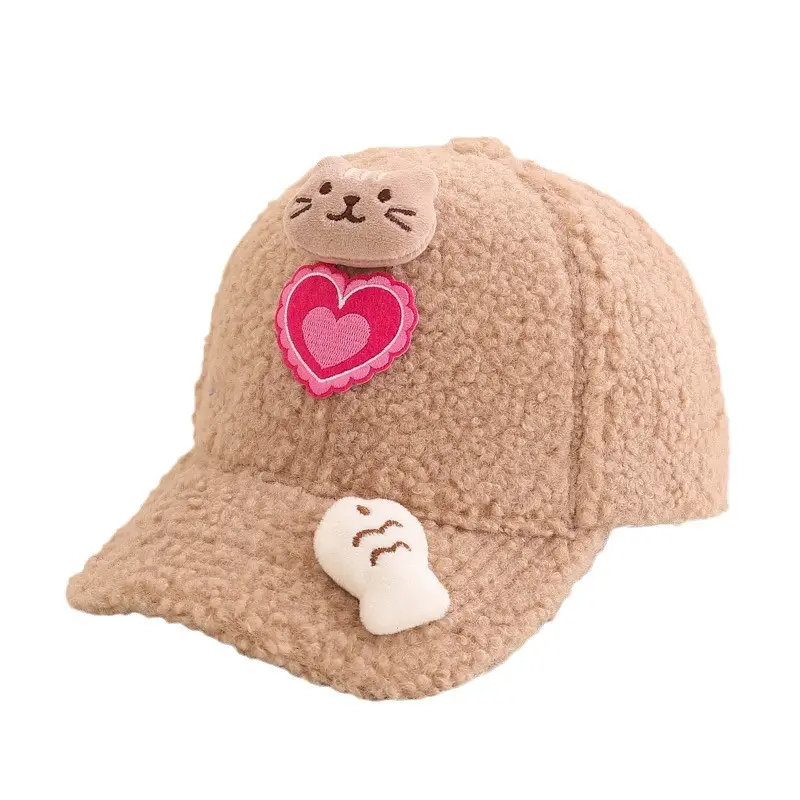 Children's Warm Cat Heart Cap Black Pink