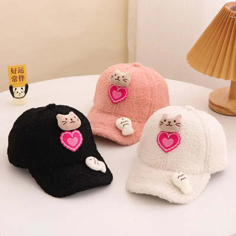 Children's Warm Cat Heart Cap Black Pink — feature 4