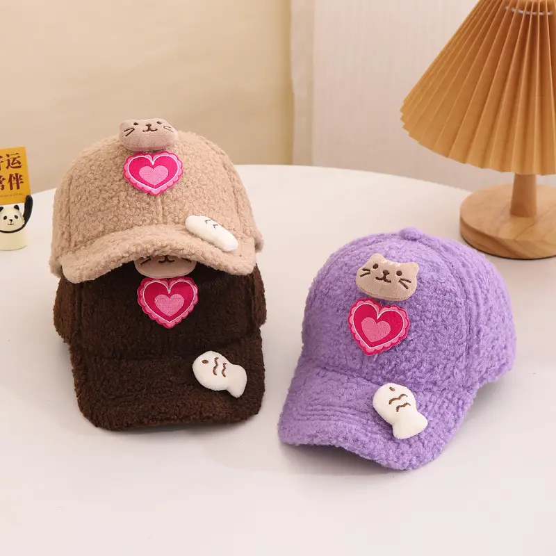 Children's Warm Cat Heart Cap Black Pink — feature 5