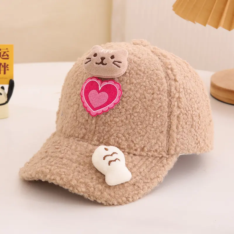 Children's Warm Cat Heart Cap Black Pink