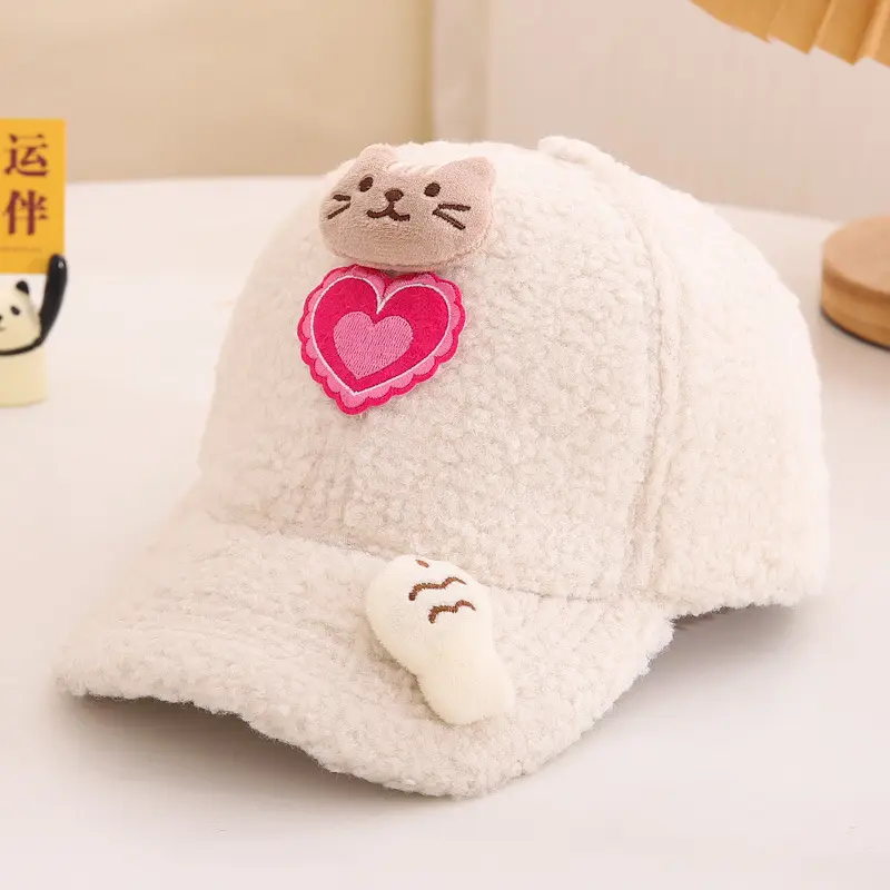 Children's Warm Cat Heart Cap Black Pink