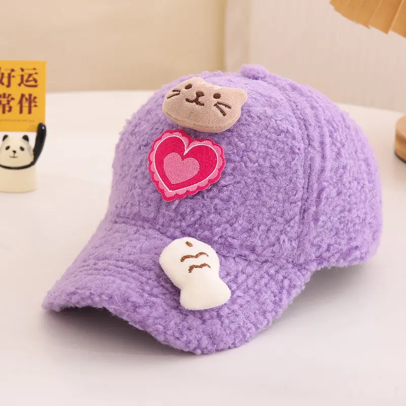 Children's Warm Cat Heart Cap Black Pink