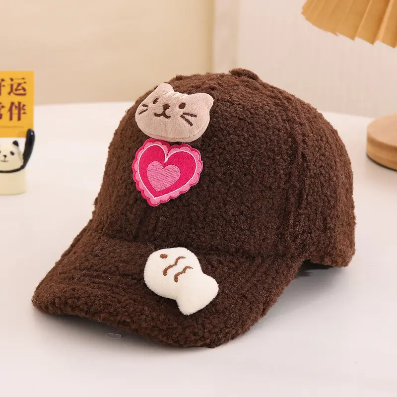 Children's Warm Cat Heart Cap Black Pink