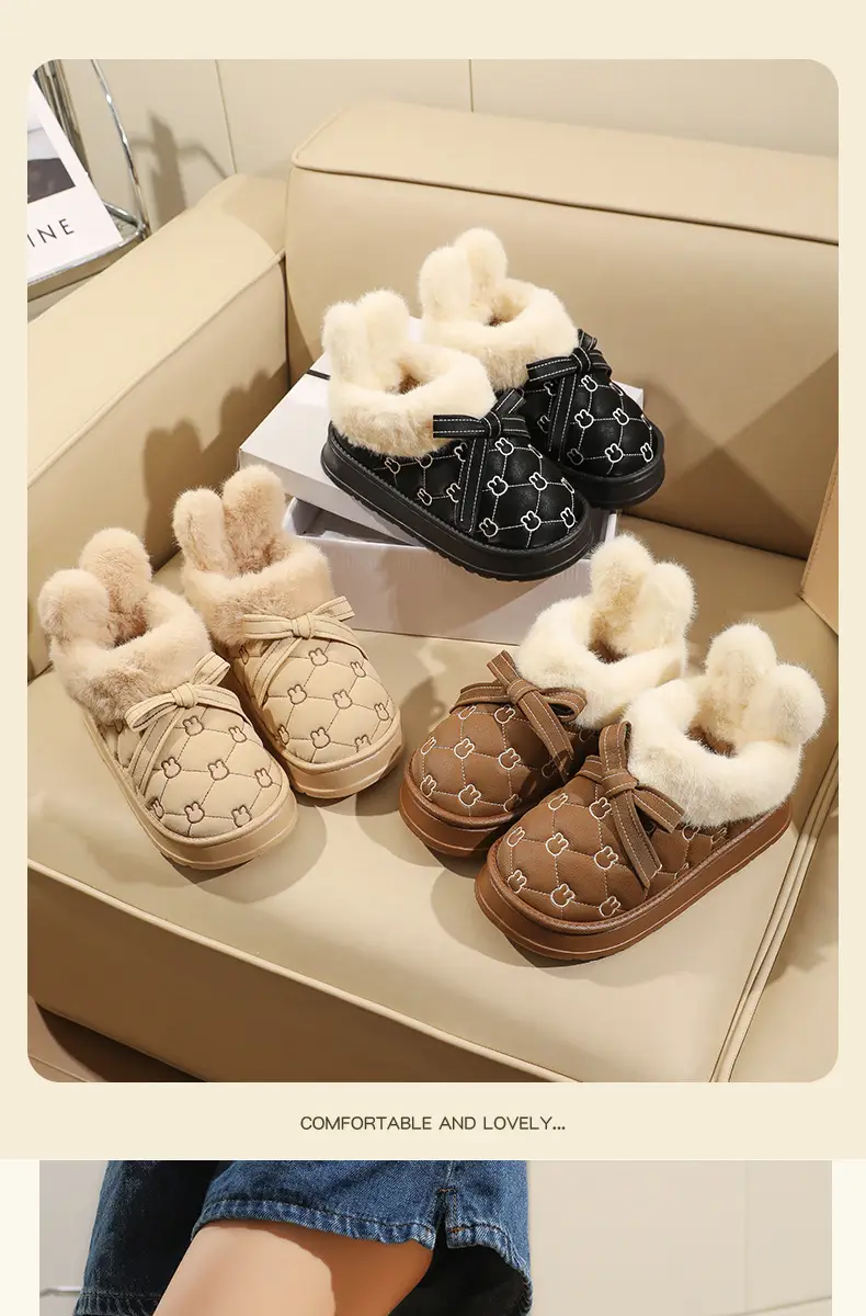 Women's Fleece Lined Rabbit Ear Slippers Brown Winter — feature 11