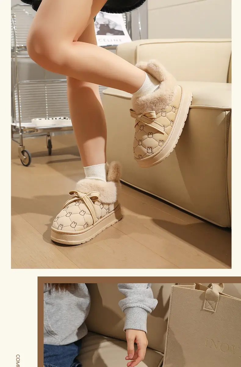 Women's Fleece Lined Rabbit Ear Slippers Brown Winter — feature 12