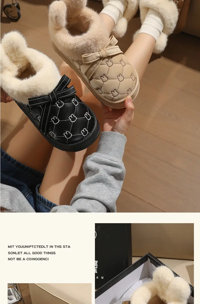 Women's Fleece Lined Rabbit Ear Slippers Brown Winter — feature 14