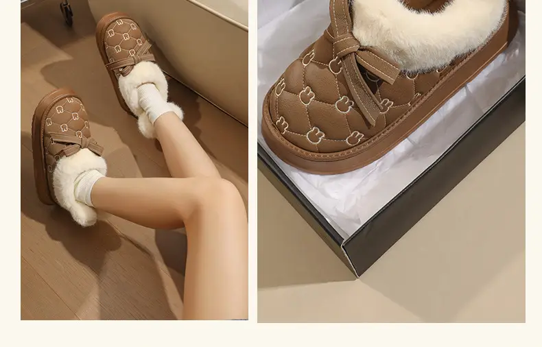 Women's Fleece Lined Rabbit Ear Slippers Brown Winter — feature 15