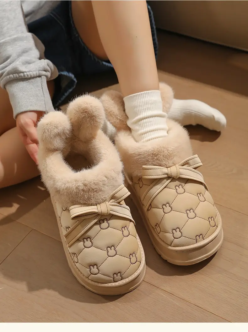 Women's Fleece Lined Rabbit Ear Slippers Brown Winter — feature 16