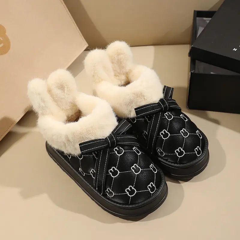 Women's Fleece Lined Rabbit Ear Slippers Brown Winter - Image 3