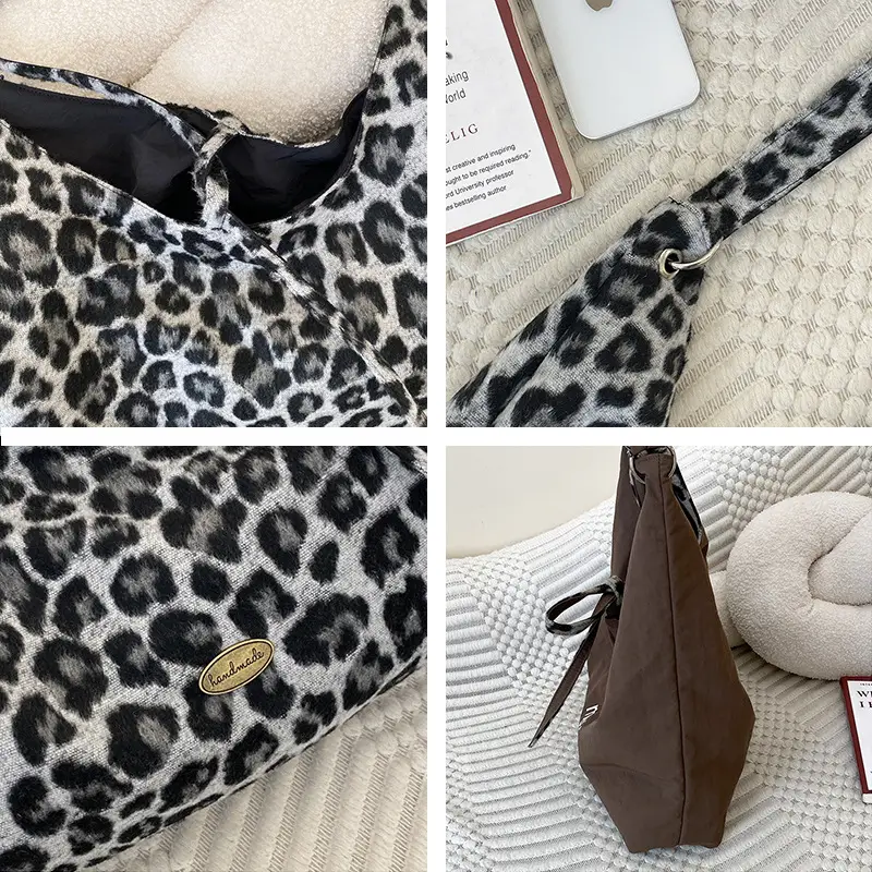 Leopard Print One Shoulder Canvas Tote Bag - Image 6