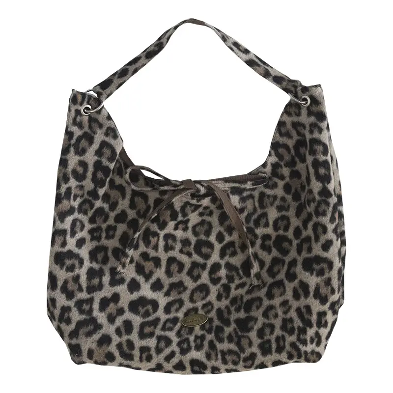 Leopard Print One Shoulder Canvas Tote Bag - Image 7
