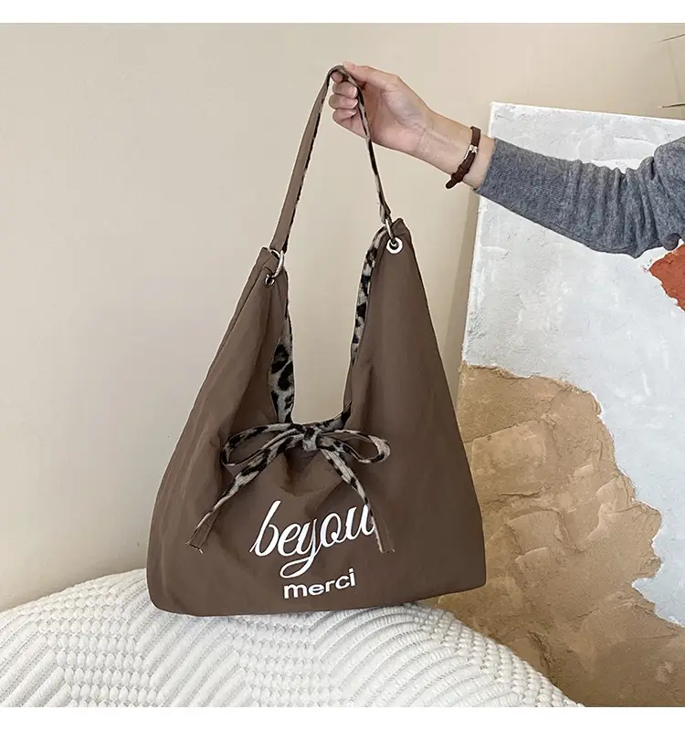 Leopard Print One Shoulder Canvas Tote Bag — feature 14