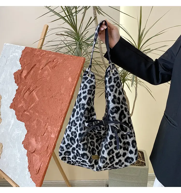 Leopard Print One Shoulder Canvas Tote Bag — feature 20