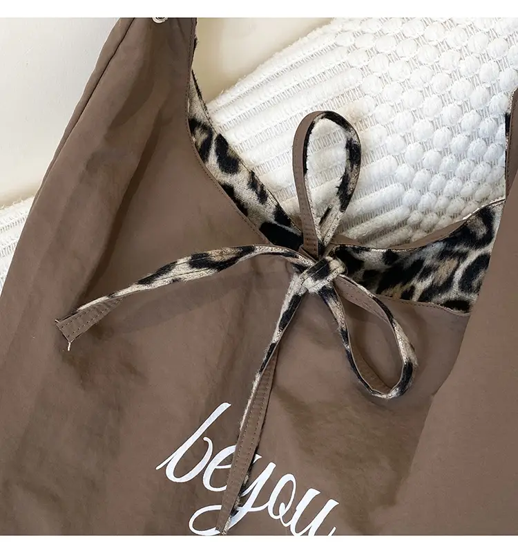 Leopard Print One Shoulder Canvas Tote Bag — feature 6