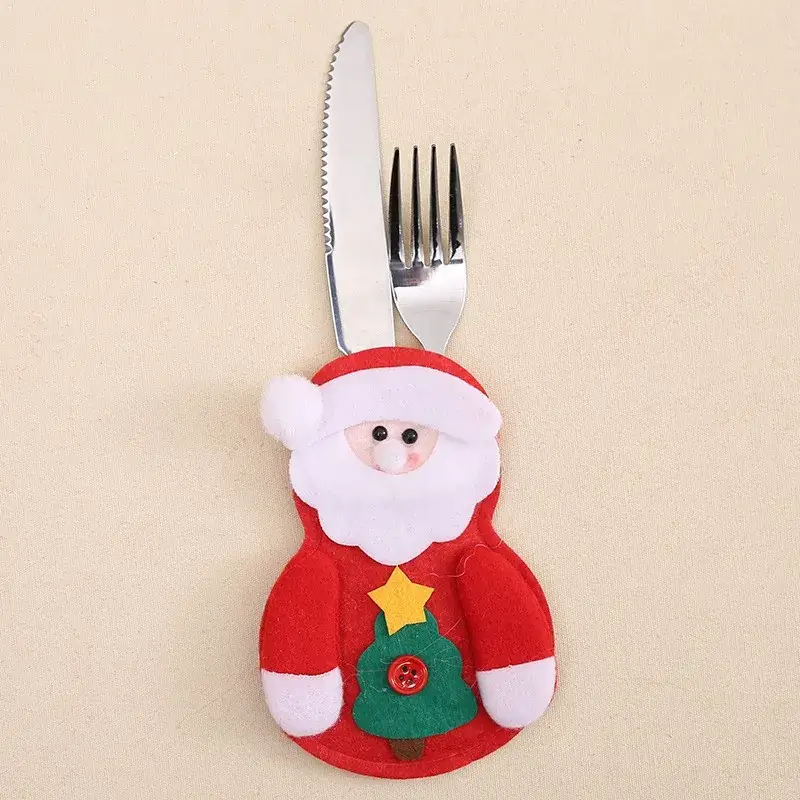 Christmas Knife and Fork Set with Santa Cutout