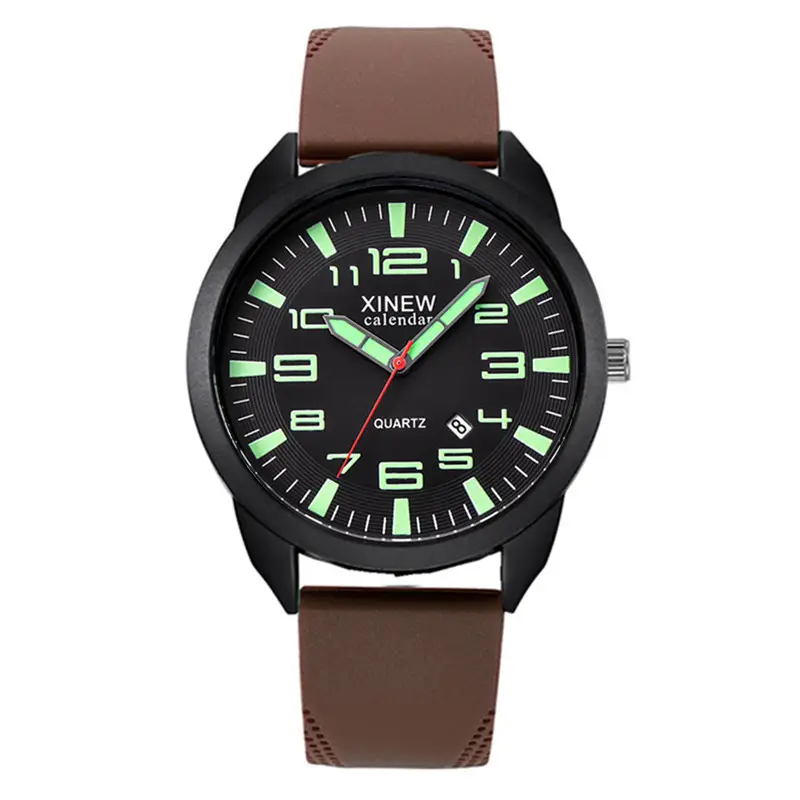Men's Black Quartz Silicone Watch with Green Dial - Image 2