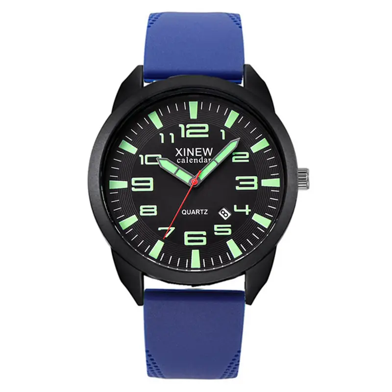 Men's Black Quartz Silicone Watch with Green Dial - Image 3
