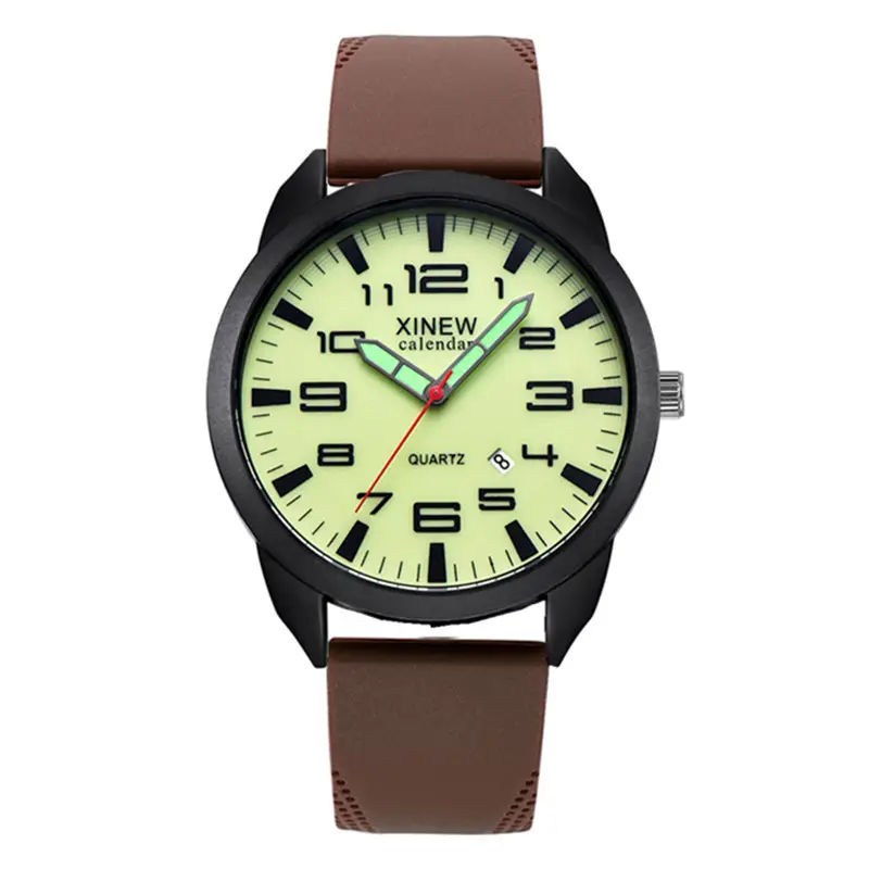 Men's Black Quartz Silicone Watch with Green Dial - Image 5