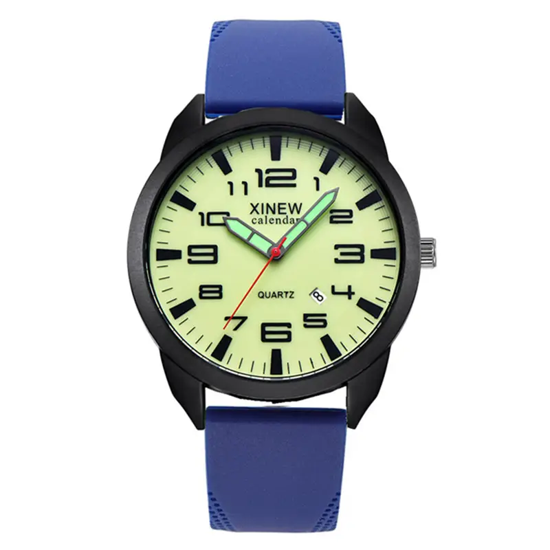 Men's Black Quartz Silicone Watch with Green Dial - Image 6