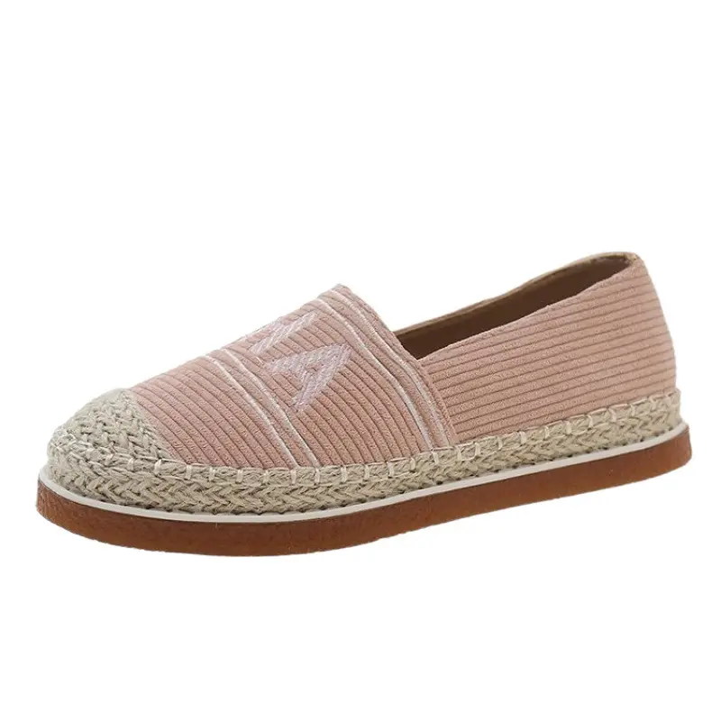 Women Embroidered Letter Shallow Slip-On Shoes Summer Canvas Wedge Heel