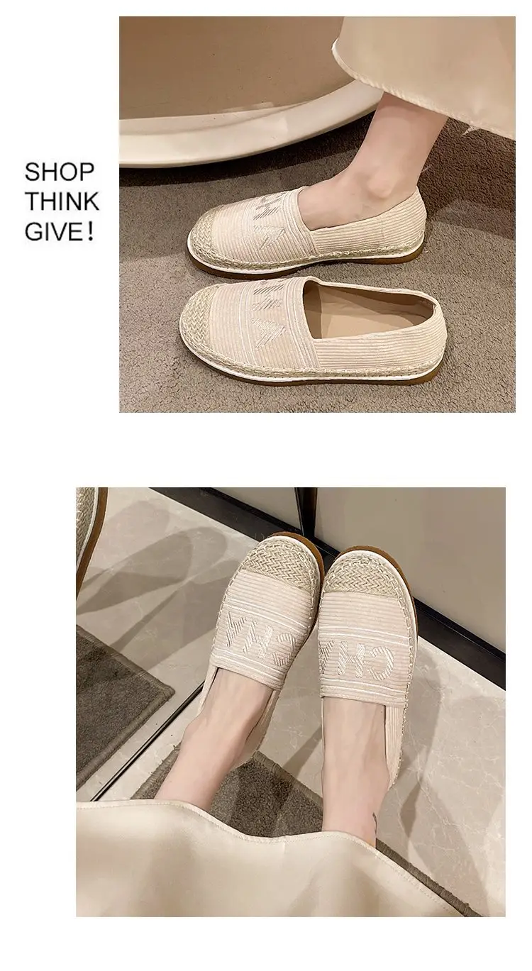 Women Embroidered Letter Shallow Slip-On Shoes Summer Canvas Wedge Heel — feature 10
