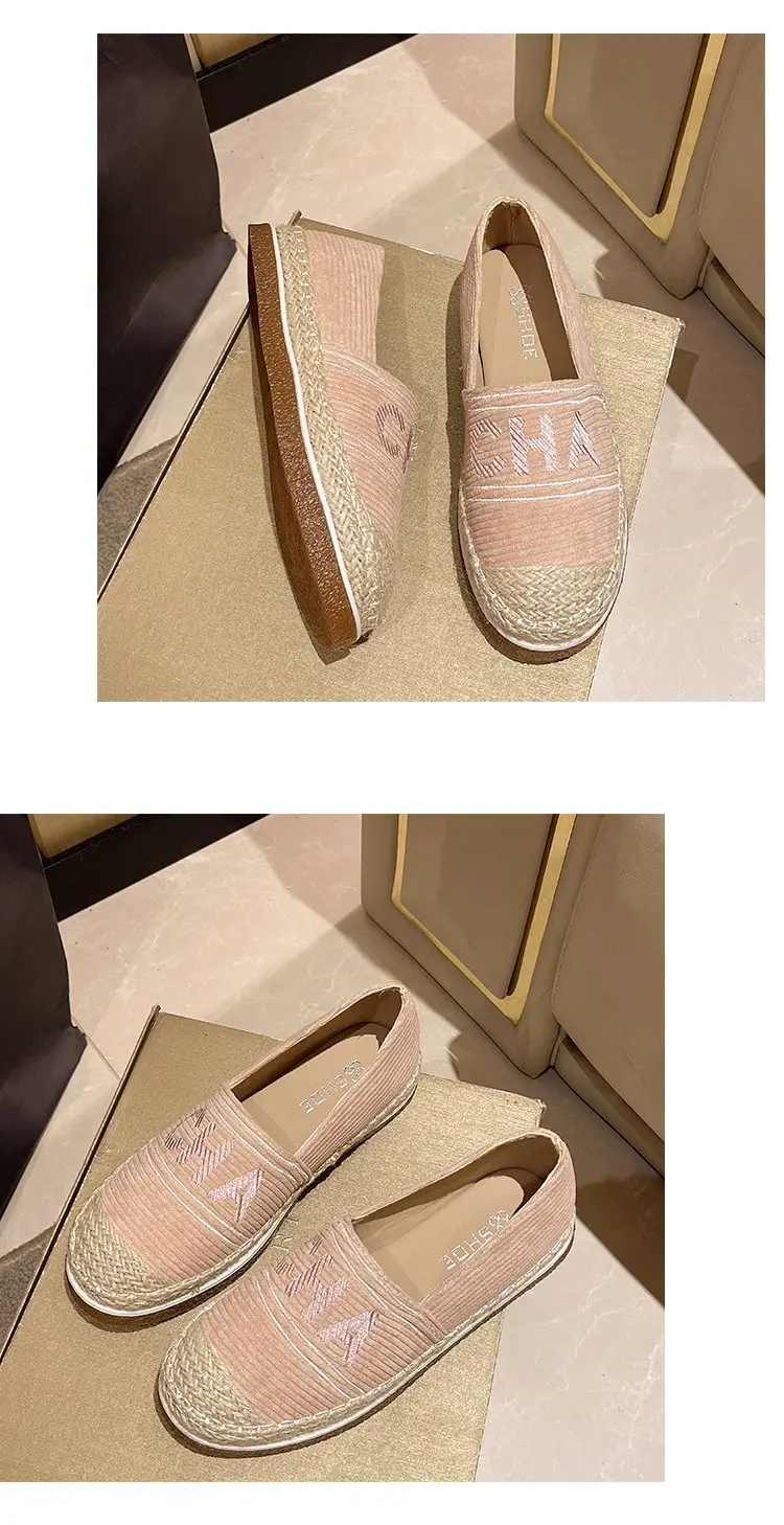 Women Embroidered Letter Shallow Slip-On Shoes Summer Canvas Wedge Heel — feature 7