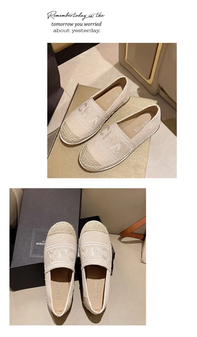 Women Embroidered Letter Shallow Slip-On Shoes Summer Canvas Wedge Heel — feature 8