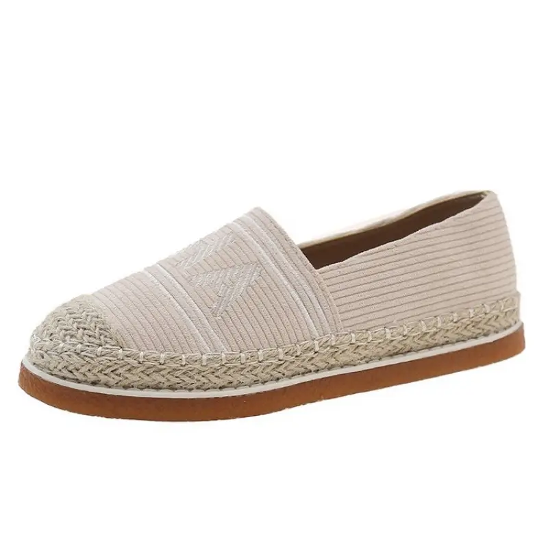 Women Embroidered Letter Shallow Slip-On Shoes Summer Canvas Wedge Heel