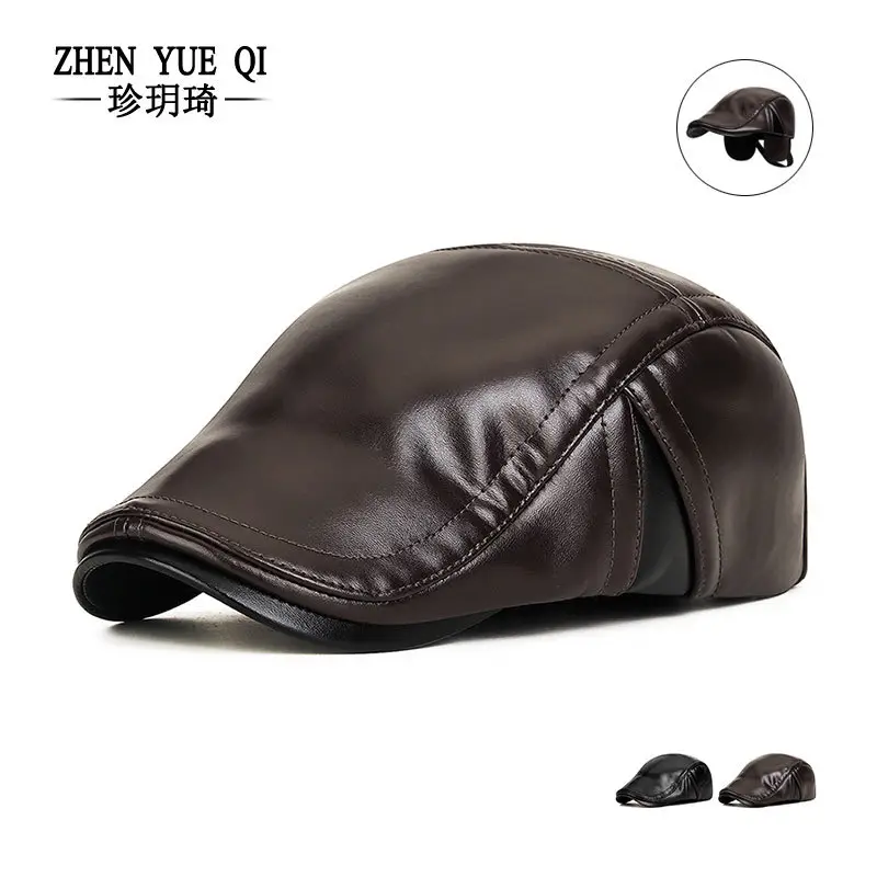 Winter PU Ear Cap for Men Warm Brown - Image 3